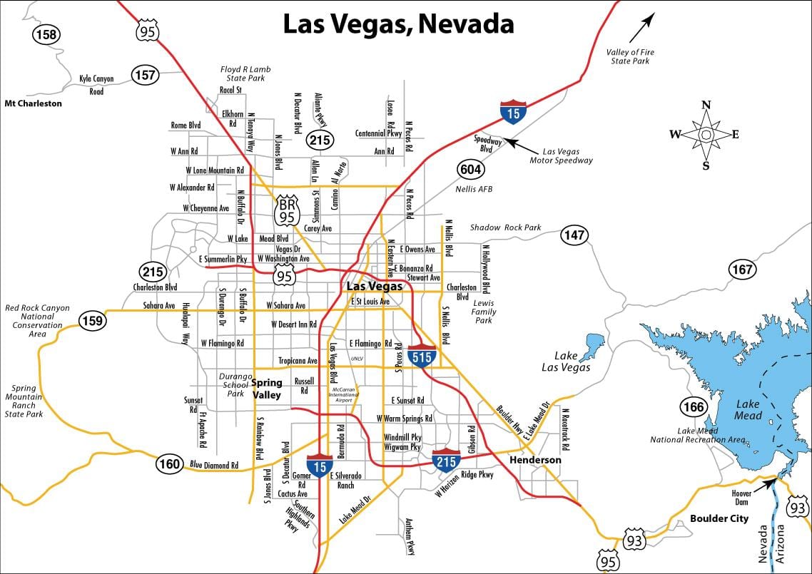 peta jalan dari Las Vegas